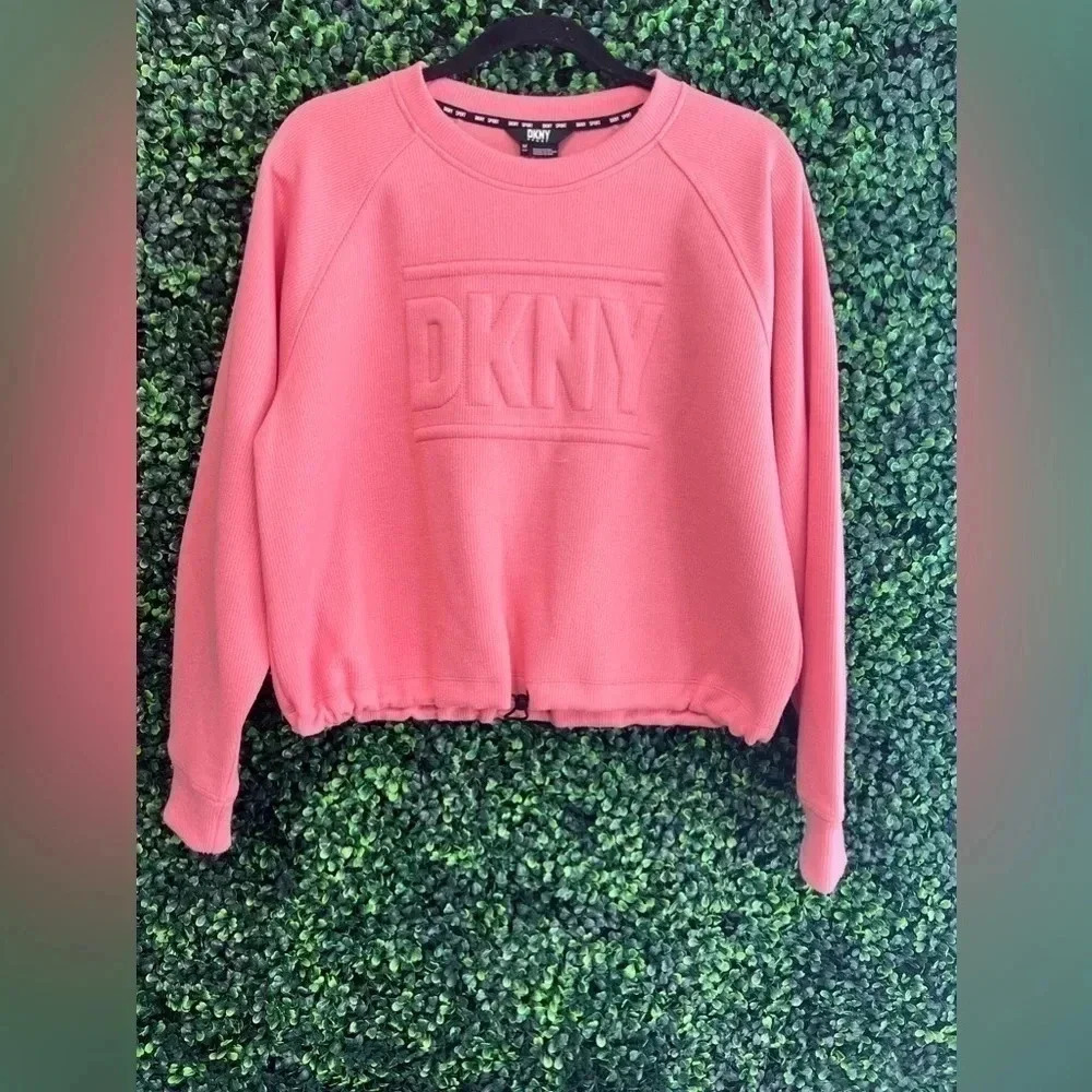 Dkny Embossed Logo Drawstring Cropped Sweatshirt … - image 3